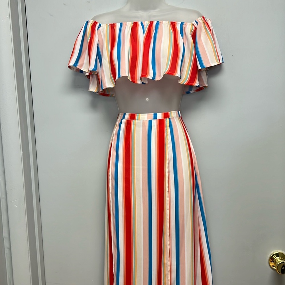 Showpo The Sound Of Sunset Rainbow Stripe 2 Piece Set Size 2 - Picture 4 of 10